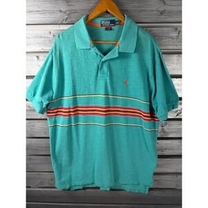 Polo Ralph Lauren Shirt Mens XXL Teal Green Aztec Striped Short Sleeve